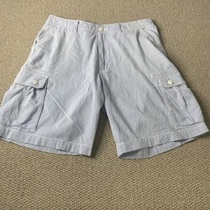 Chor Mens Shorts Size 38 Blue/White Striped Cargo Pockets Casual Flat Front‎